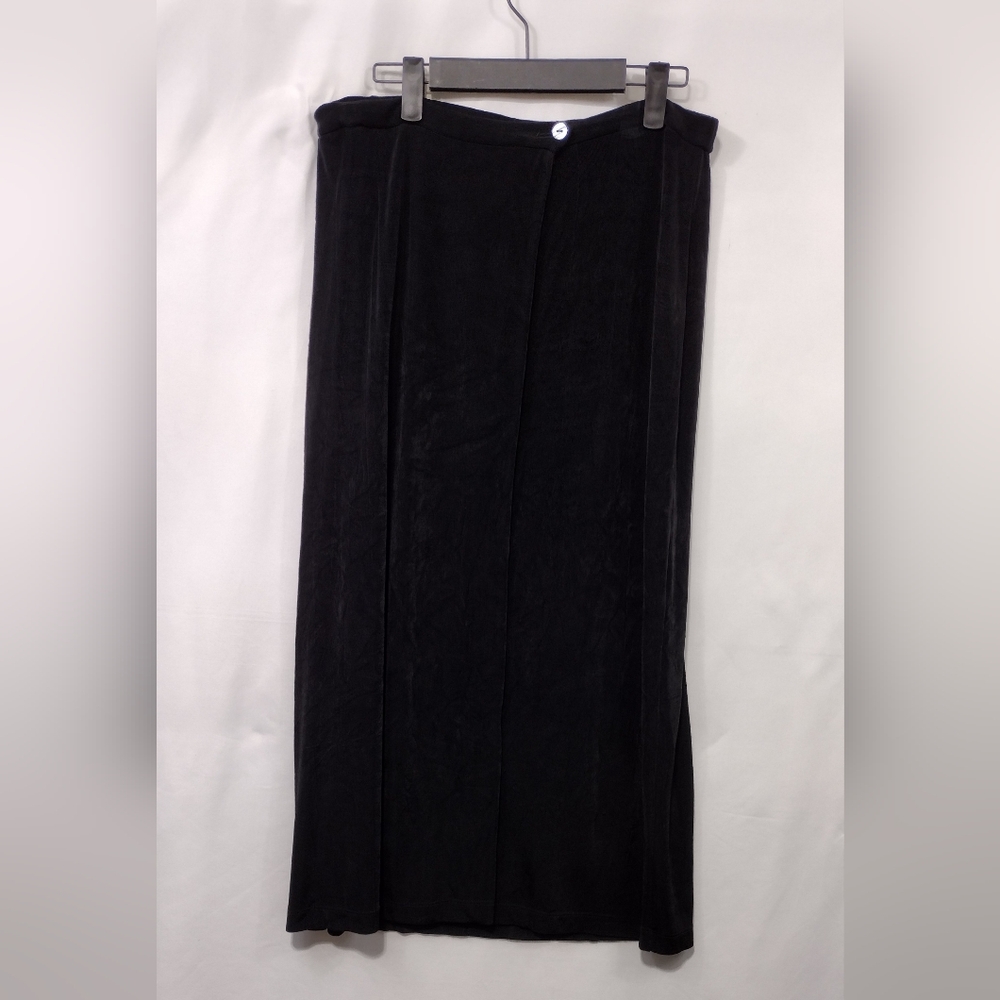 Chicos Travelers Elegant Wrap Skirt Womens L Black BoHo Retro Casual Minimalist